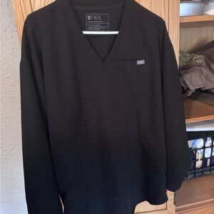 Black Halle Longsleeve V-Neck Tunic - Scrub Top LARGE